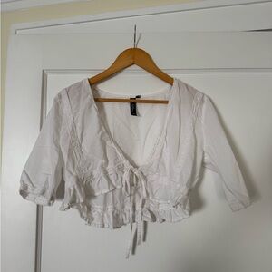 White Tie Front Cropped Top